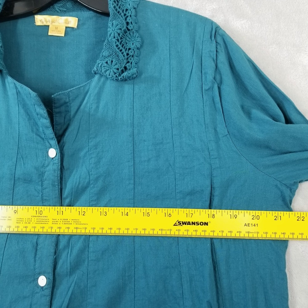 Vintage April Cornell Dress M Blue Lace Cotton Button Front Duster Prairie Boho - Picture 5 of 8